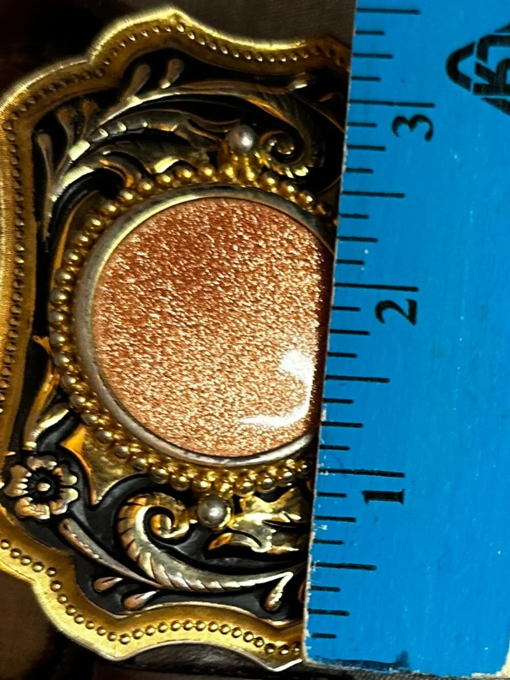 Gold stone brass Western Belt Buckle brown Leather braided cowboy rodeo 38-42
